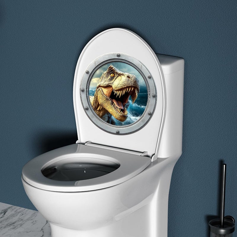 Iprokiu Funny Animal Toilet Seat Cover Sticker Waterproof Shark Dolphin Toilet Seat Lid Decal 3D Bathroom Decoration Turtle Dinosaur Wall Sticker (Dinosaur) - Image 3